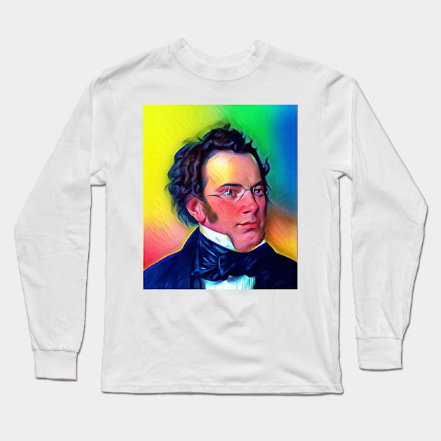 Franz Schubert Colourful Portrait | Franz Schubert Artwork 6 Long Sleeve T-Shirt by JustLit